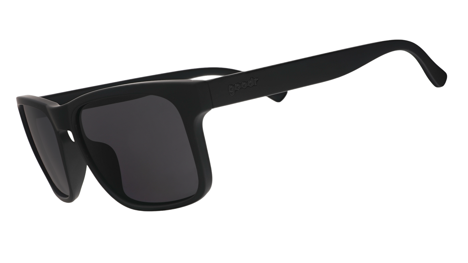 Three-quarter angle view of black Grand Gs with black non-reflective lenses.