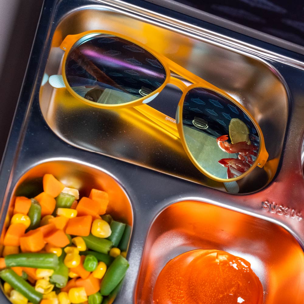 MACH G | CHEESY FLIGHT ATTENDANT POLARIZED SUNGLASSES ORANGE WITH BLUE LENSES