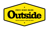 "2023 Gear Guide Outside" written in black inside a yellow hexagon, on a white background.