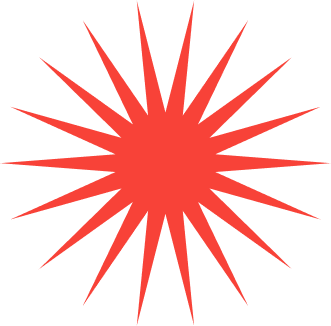 A red star with many points on a white background.